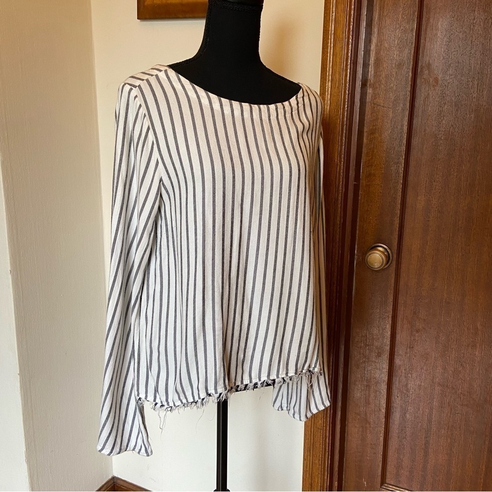 cloth & stone White Striped Long-Sleeve Blouse